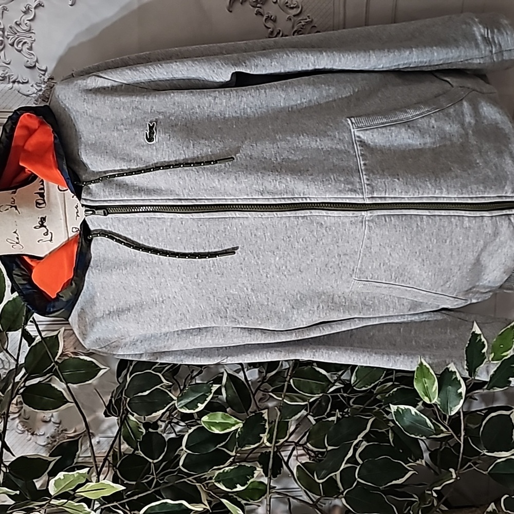 Lacoste Gray Heathered Zip up Hoodie Large